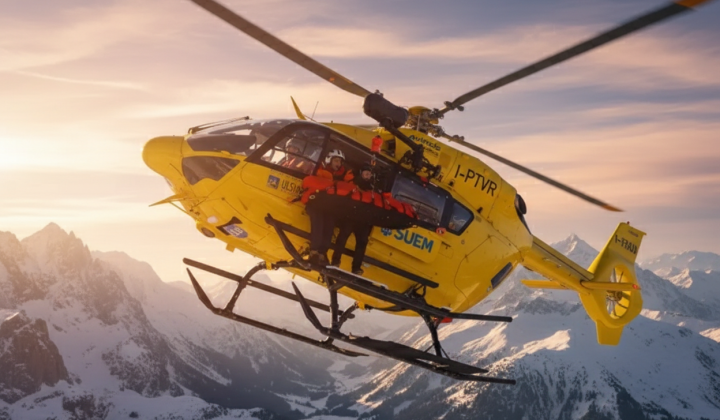 Evacuation of injured skiers by helicopter