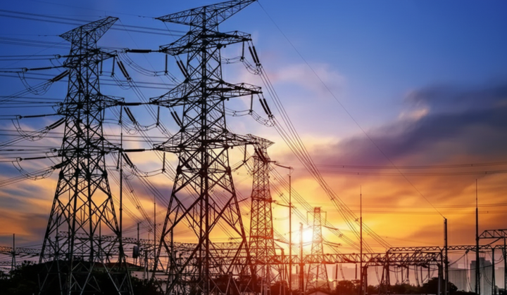 Power supply network against the night cityscape