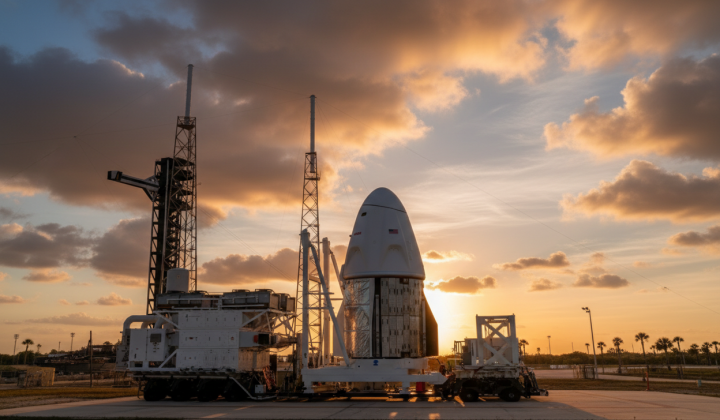 Илон Маск и ракета SpaceX на фоне Луны