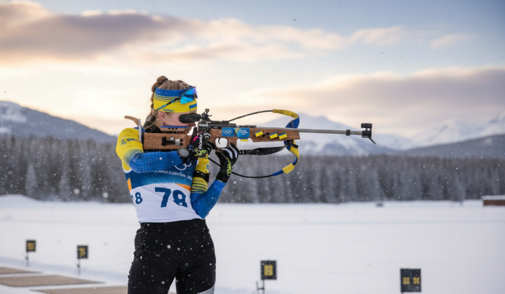 Group of female biathlon relay athletes at the Olympics-2026