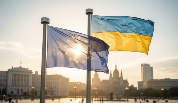 Flags of the European Union and Ukraine
