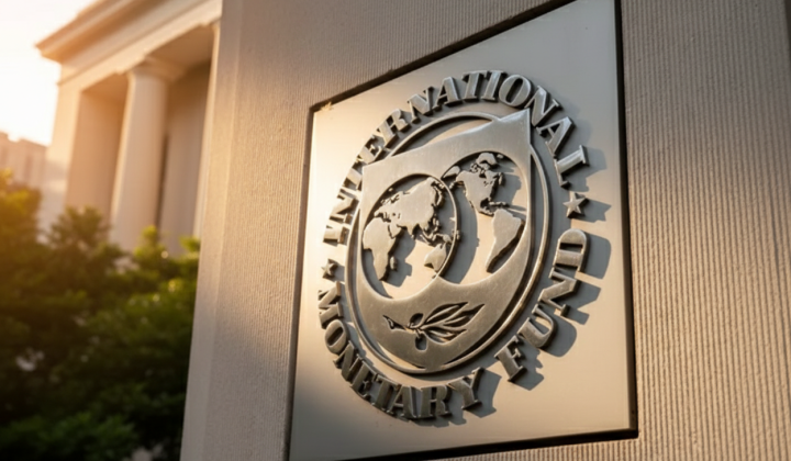 Логотип МВФ на тлі грошових купюр