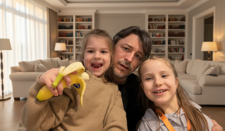 Sergiy Prytula with his daughters on 21st floor without light
