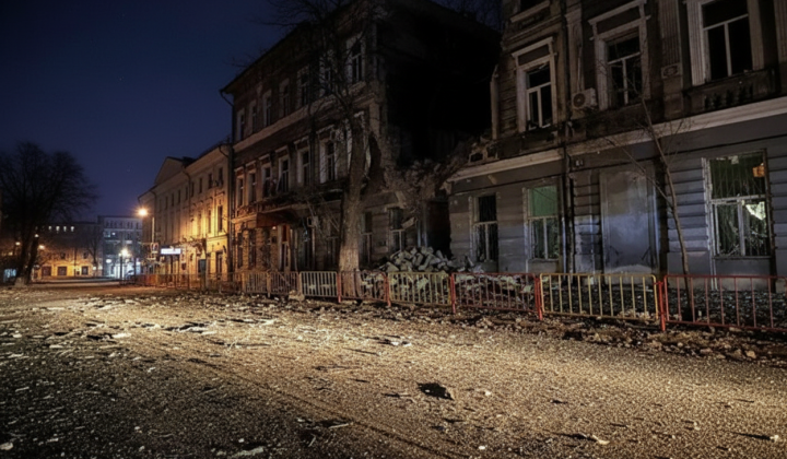 Destroyed buildings after drone attack in Odessa