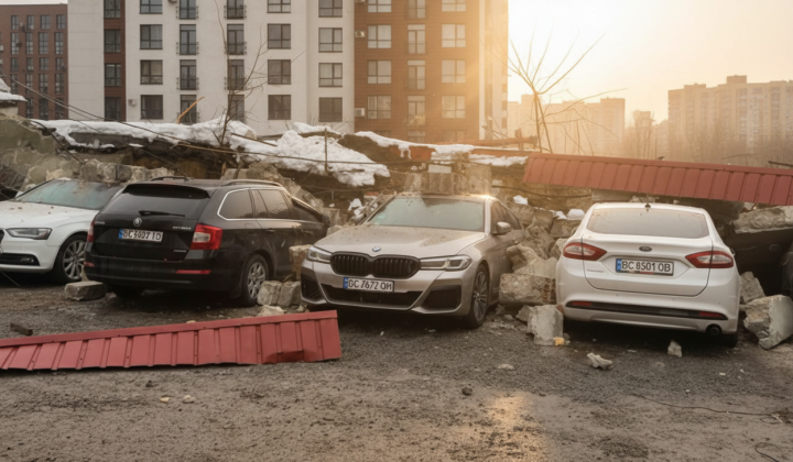 Обрушилась опорная стена: повреждены автомобили