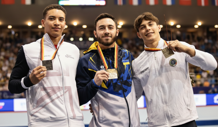 Ukrainian gymnast Nazar Chepurny with gold medal