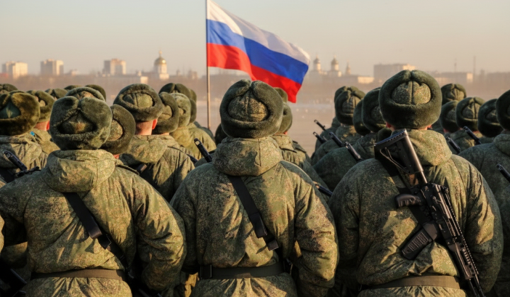Russian soldiers in the midst of war
