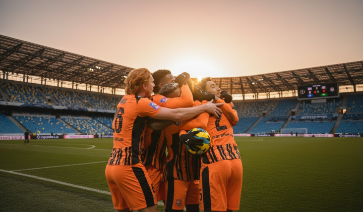 Shakhtar players celebrating victory on the field
