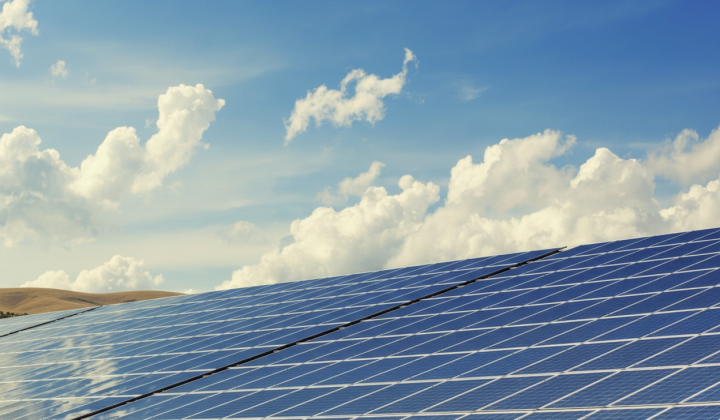 Solar panels on the roof of the building