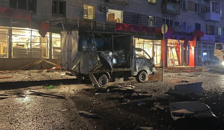 Destroyed building during the attack