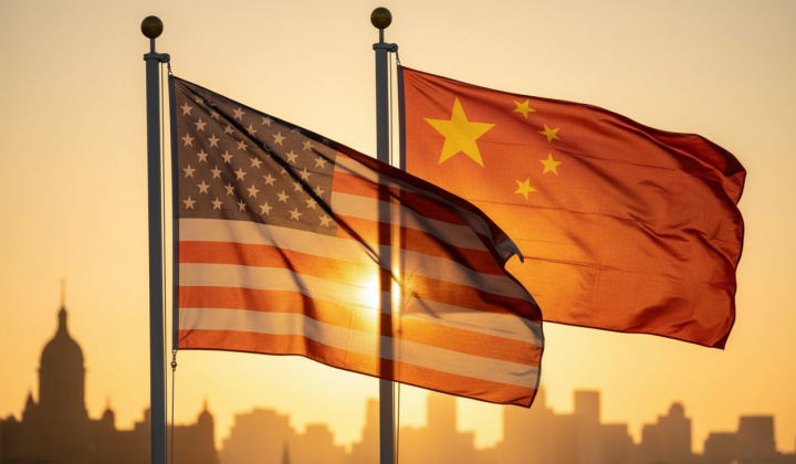 Chinese flag on the background of the world map