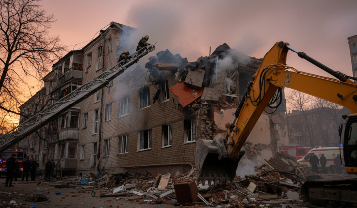 Russian rocket destroys building in Kharkiv