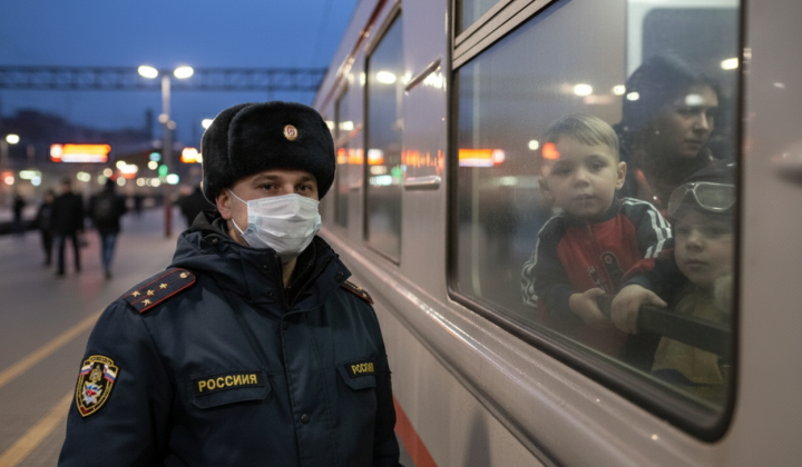 Дети в масках с рюкзаком