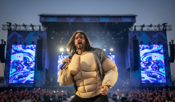 Actor in muscle costume at puppet theater
