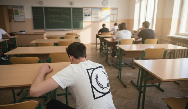 Teacher wiping student's feet over head