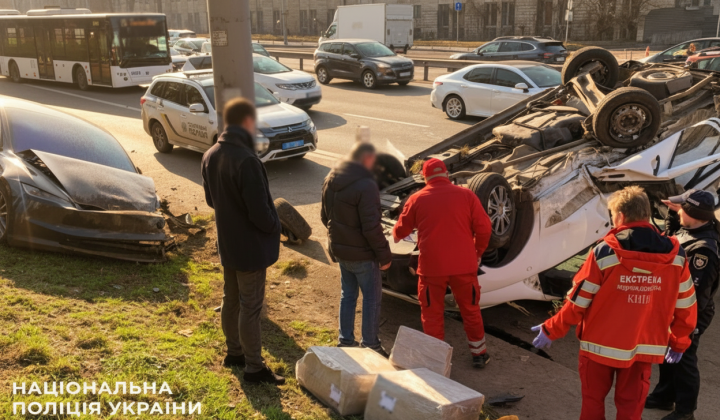 ДТП на Берестейском проспекте: микроавтобус перевернулся
