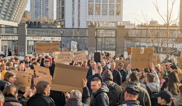 Students and professors rallying outside the university
