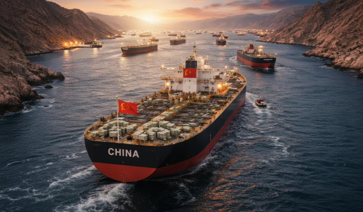 Chinese ship passing through the Strait of Hormuz