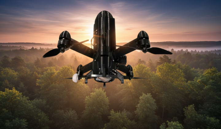 Drone in front of a factory