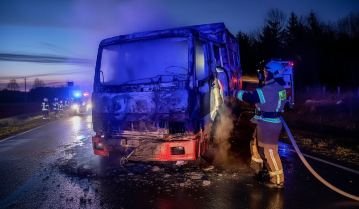 Аварійний стан автобуса вночі на дорозі
