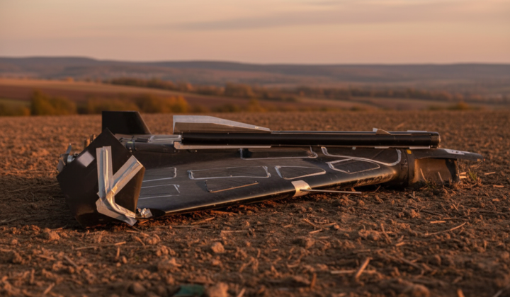 Mock-up of missile on kamikaze drone