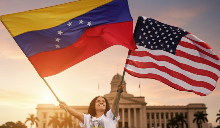 Флаг США та Венесуели на фасаді посольства