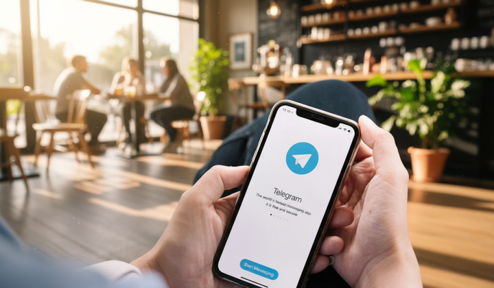 Экран с иконками Telegram на фоне запрещенной РФ