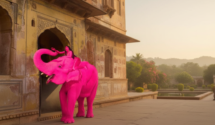 Chanchal the elephant painted for a photoshoot