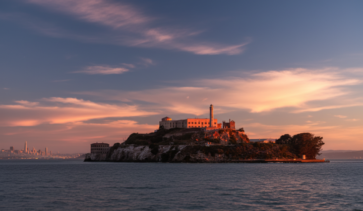 Photo of Alcatraz with US Capitol in the background