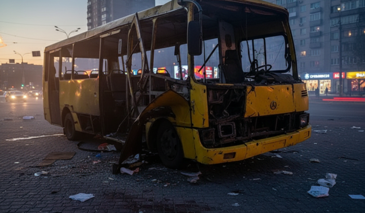 Bus after an attack in Nikopol region
