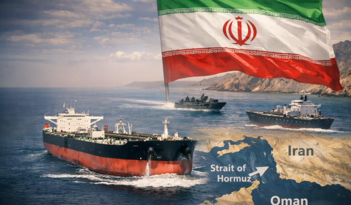 Map of the Strait of Hormuz with country labels
