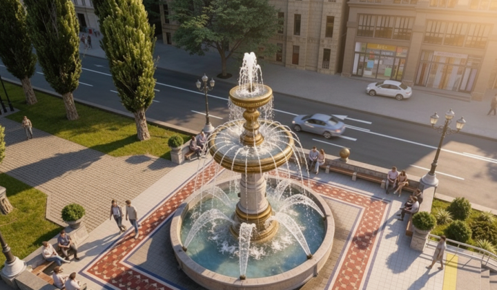 Фонтан на місці поваленого Леніна в Києві