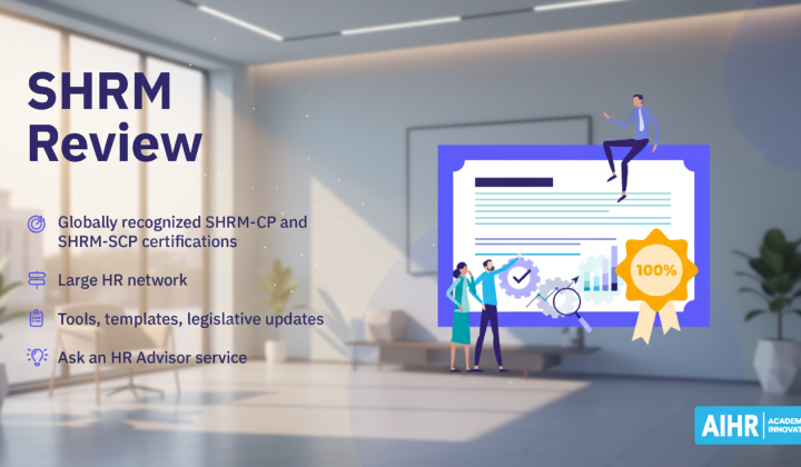 Логотипи SHRM та AIHR на фоні