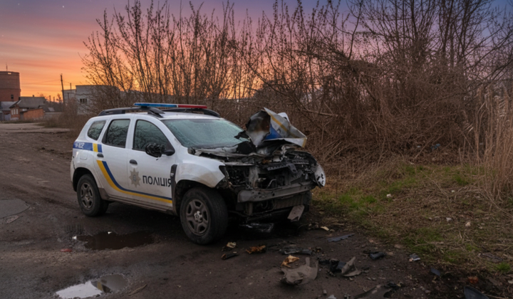 Drone attacks police car in Bilopillia