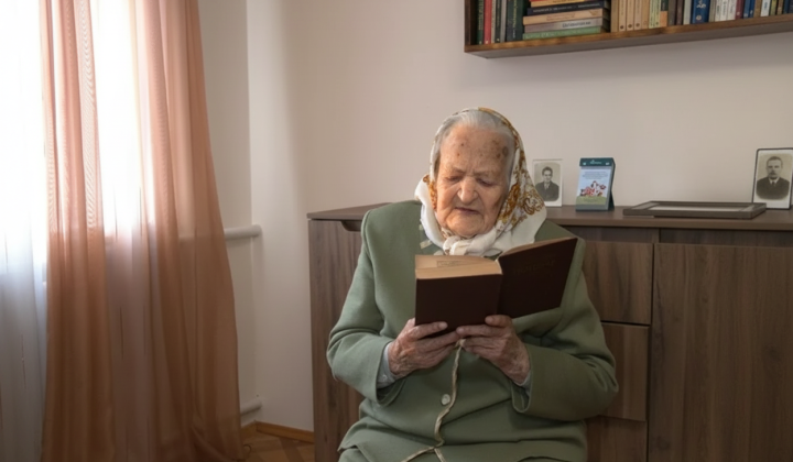 Elderly woman with a book