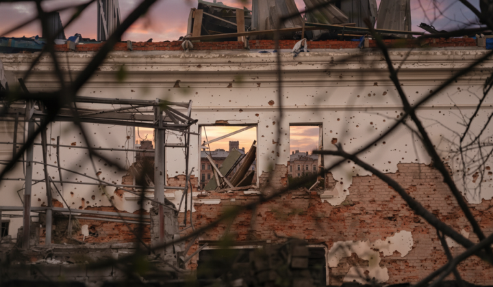 Aftermath of Russian attack at night