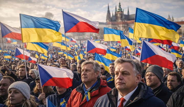 Flags of Czech Republic and Ukraine with gas pipes in the background