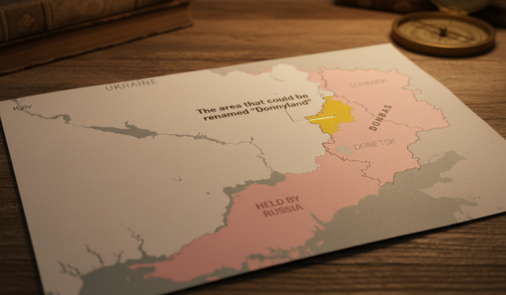 Логотип Donnyland на тлі карти України