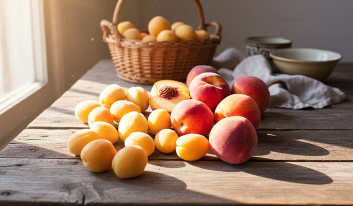Apricots and peaches in the orchard