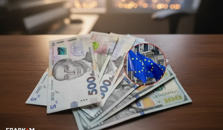 Flag of Ukraine with euro banknotes