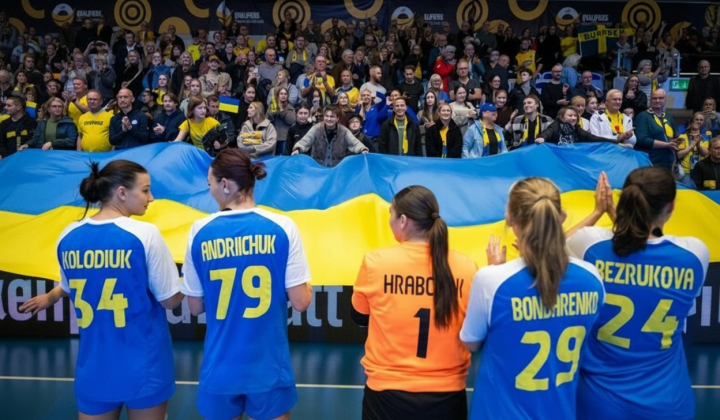 Players of the Ukrainian national team playing handball