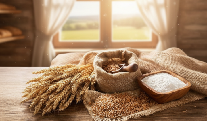 Ukrainian farmers with wheat