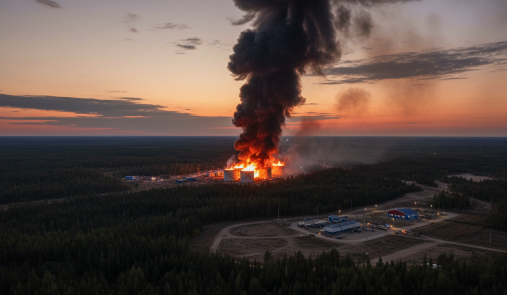 Пожар на нефтяной станции от дронов СБУ