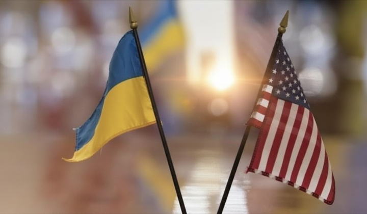 Ukrainian flag and American dollars