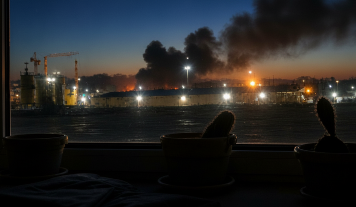 Палаючий завод і нафтостанція в Ленінградській області