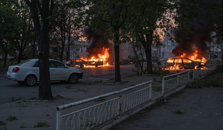 Разрушенный центр Краматорска после удара