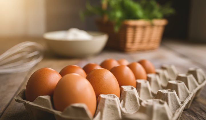 Fresh eggs on the background of the Ukrainian flag