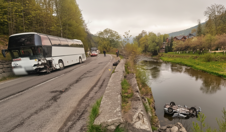Car in Prut River in Carpathians