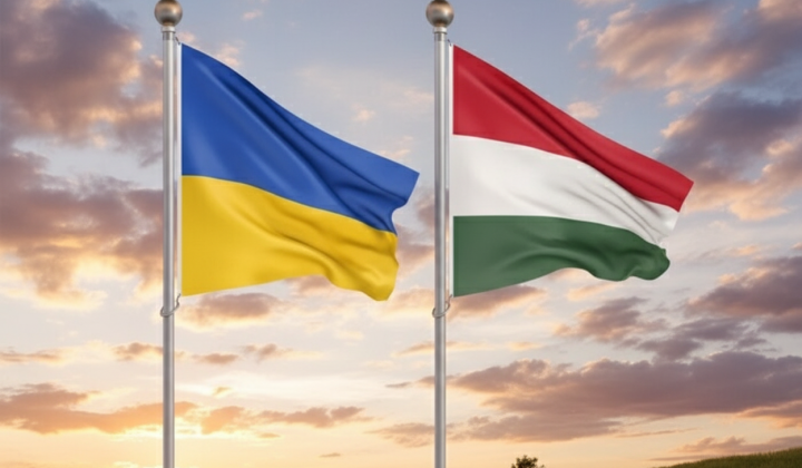 Flags of Ukraine and Hungary in background