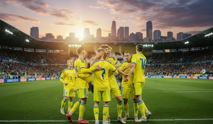 Молодежная сборная Украины играет в футбол